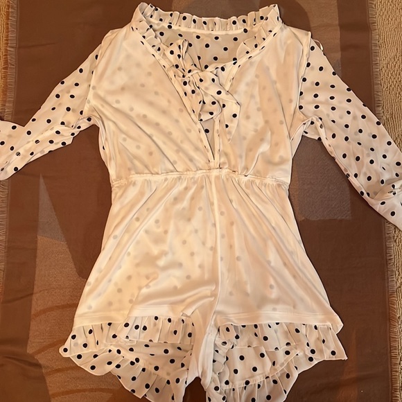 New! Free GenerationRuffle Polka-Dot Woven Romper - Picture 10 of 10